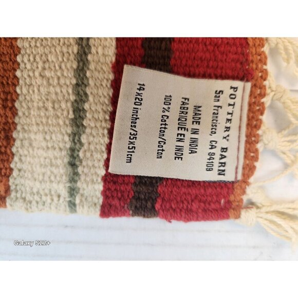 Pottery Barn 14x20 Woven Striped Cotton Table Runner/Placemat Red & Beige Tones - Picture 4 of 5